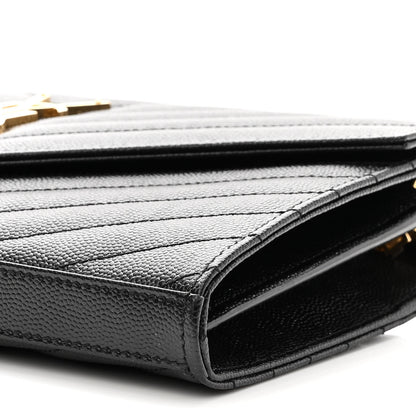 Saint Laurent Grain De Poudre Matelasse Chevron Monogram Chain Wallet Black 8 of 8