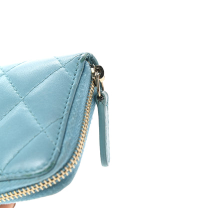 Chanel Lambskin Quilted Zip Around Coin Purse Wallet Light Blue 11 of 12