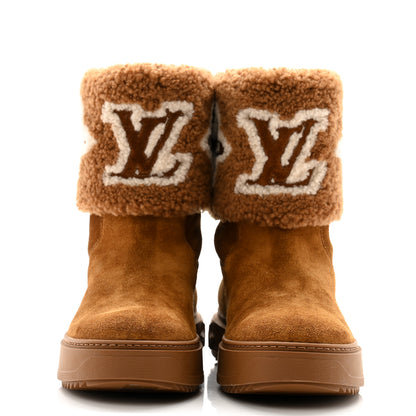 Louis Vuitton Suede Calfskin Shearling Snowdrop Flat Ankle Boot 38 Cognac 2 of 9