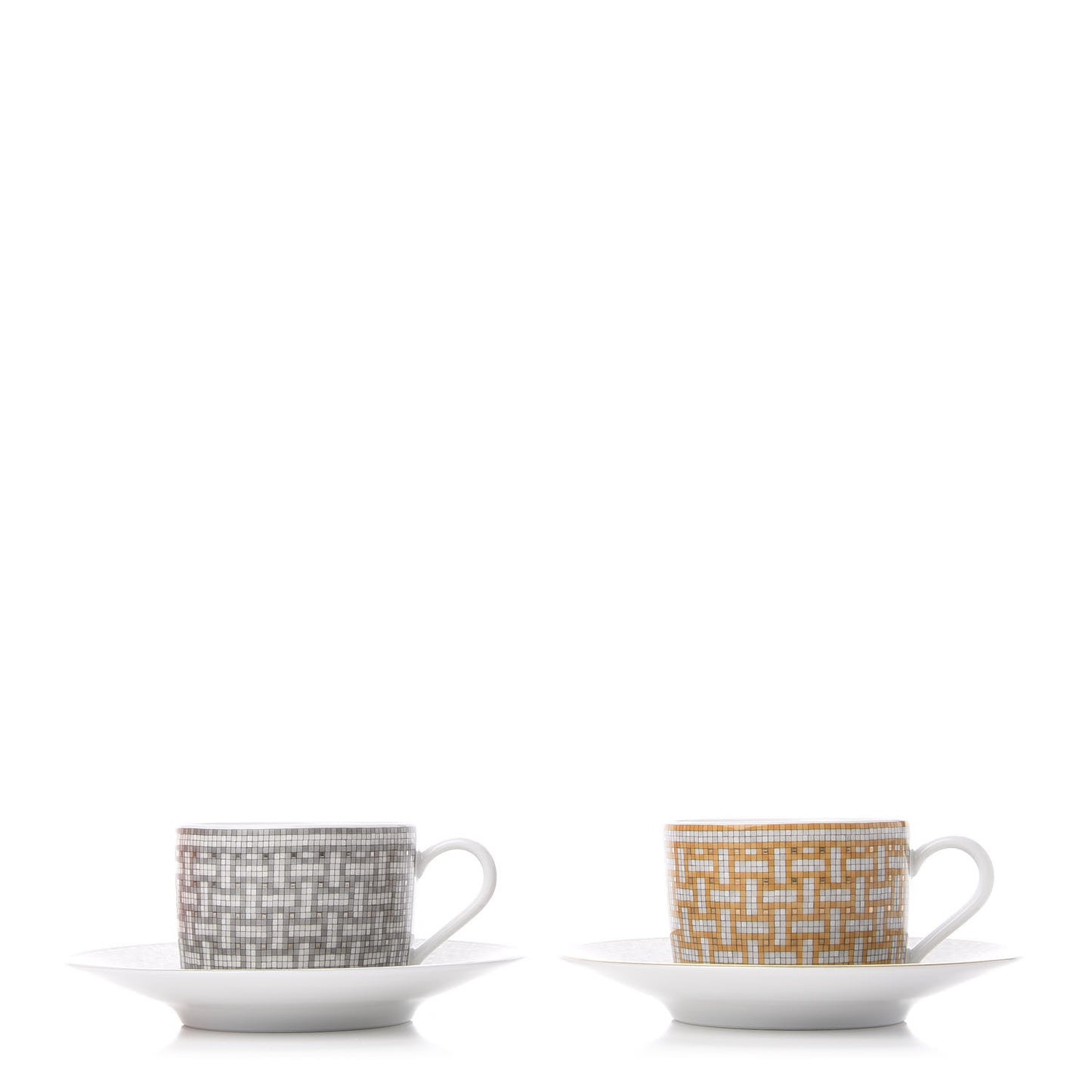 Porcelain Mosaique Au 24 Gold Platine Tea Cup and Saucer Set of 2