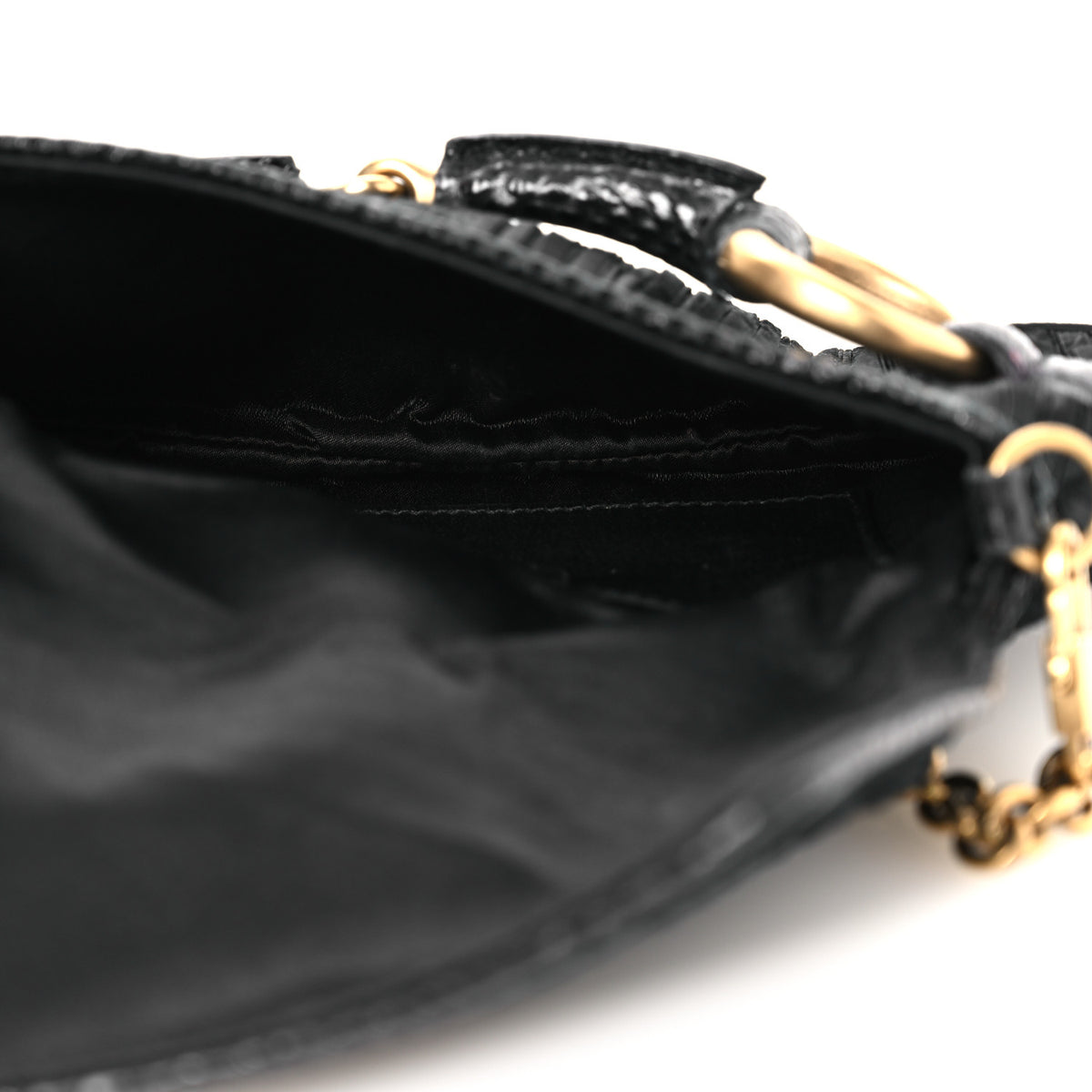Gucci Satin Snakeskin Monogram Mini Horsebit Chain Clutch Black 5 of 15
