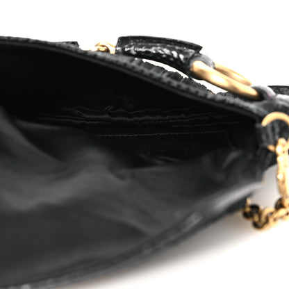 Gucci Satin Snakeskin Monogram Mini Horsebit Chain Clutch Black 5 of 15