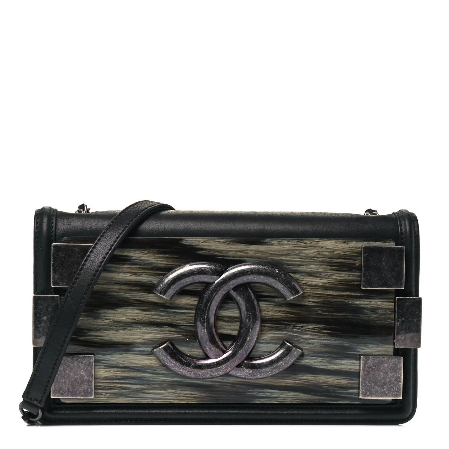 Iridescent Calfskin Marble Plexiglass Horizontal Boy Brick Flap Dark Khaki