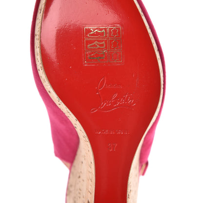 Christian Louboutin Suede Cork Une Plume Sling 140 Wedges 37 Cyclamen 11 of 12