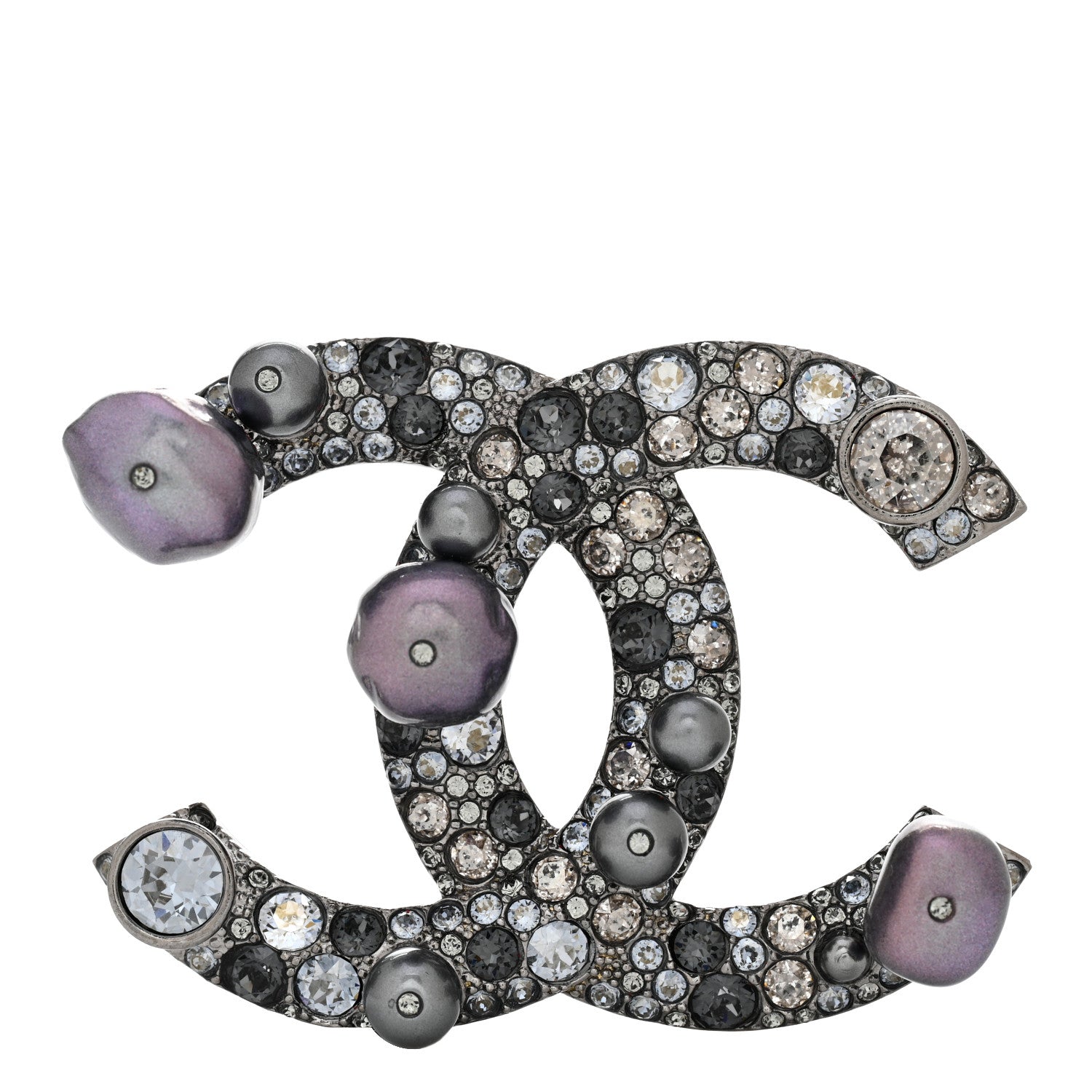 Chanel Ruthenium Pearl Crystal CC Mini Brooch 1 of 5