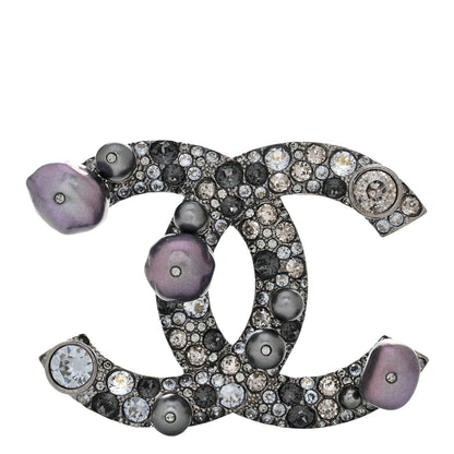 Chanel Ruthenium Pearl Crystal CC Mini Brooch 1 of 5