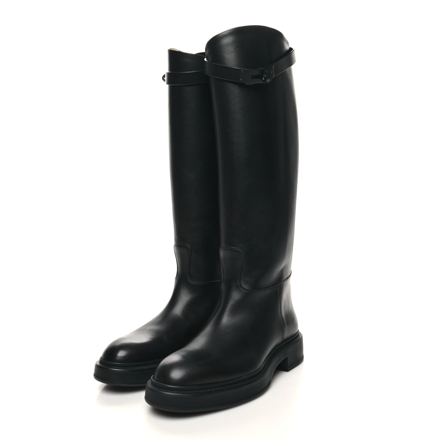 Calfskin Variation Monochromatic Boots 37 Black