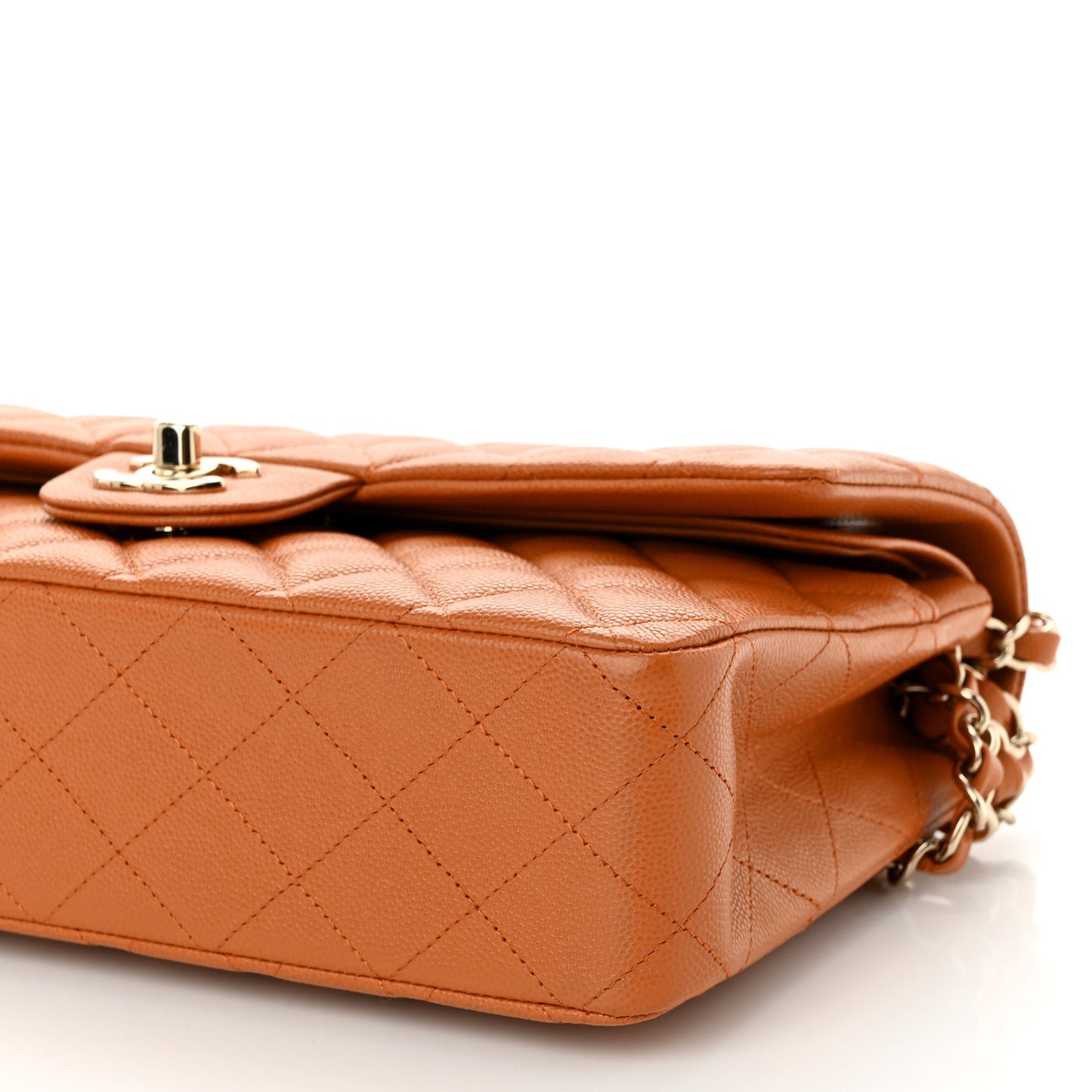 Caviar Quilted Medium Double Flap Light Brown
