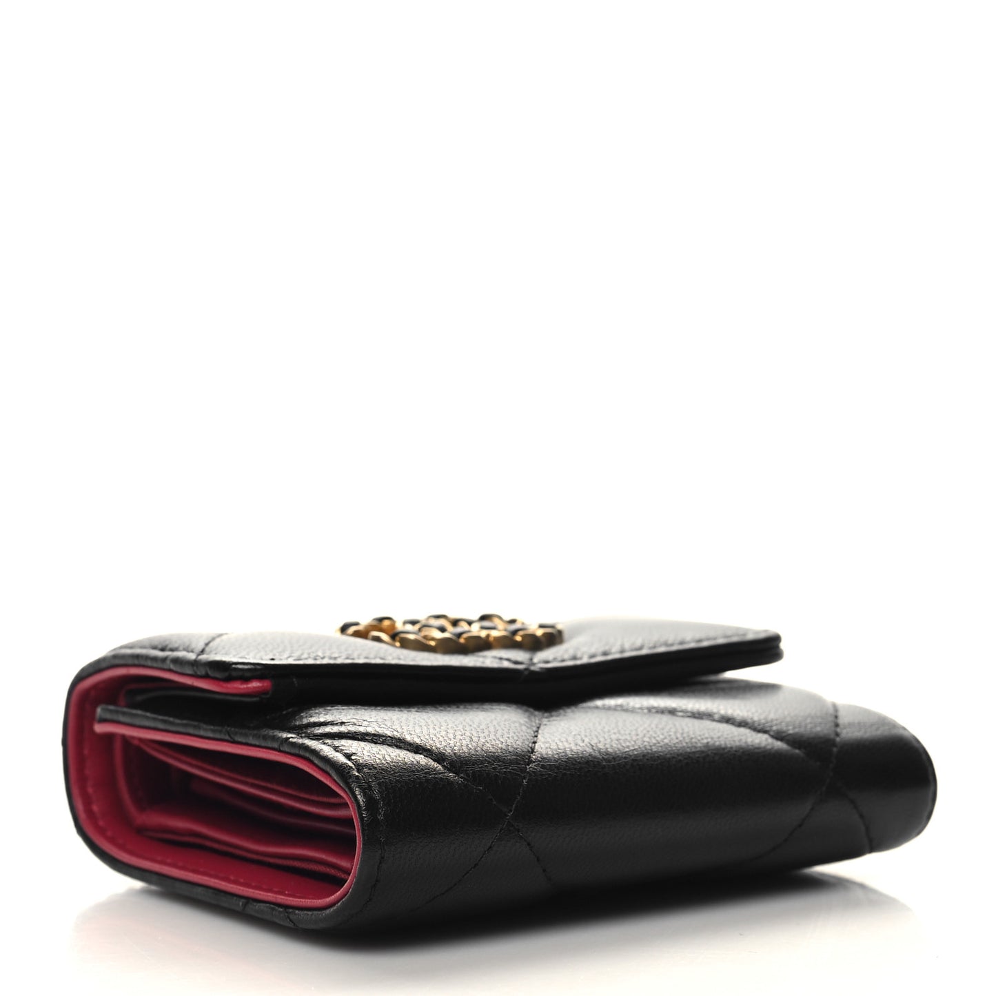 Lambskin Quilted Chanel 19 Small Flap Wallet Black