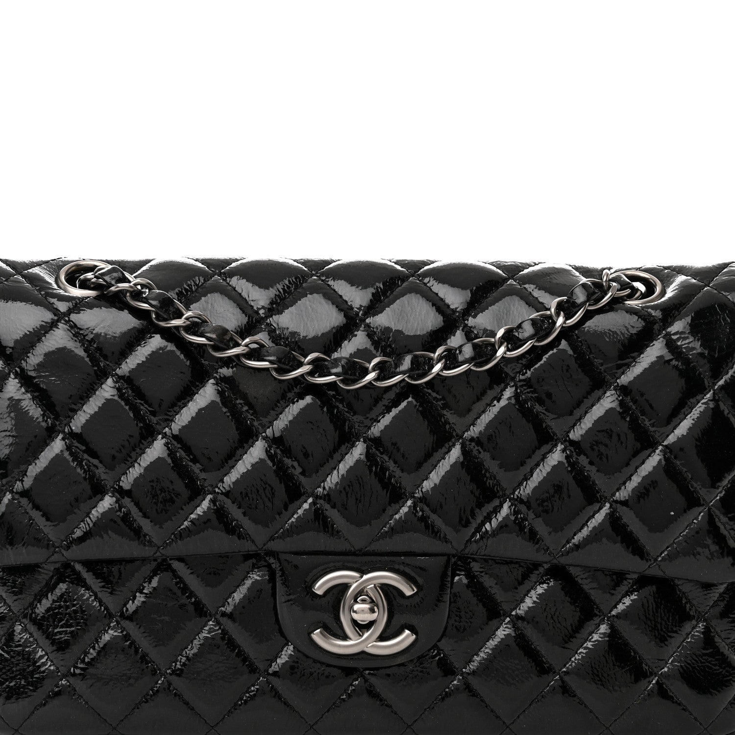 Chanel Distressed Patent Quilted Medium Double Flap Black 8 of 11