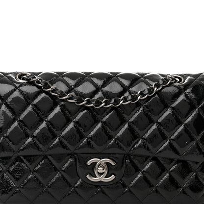 Chanel Distressed Patent Quilted Medium Double Flap Black 8 of 11