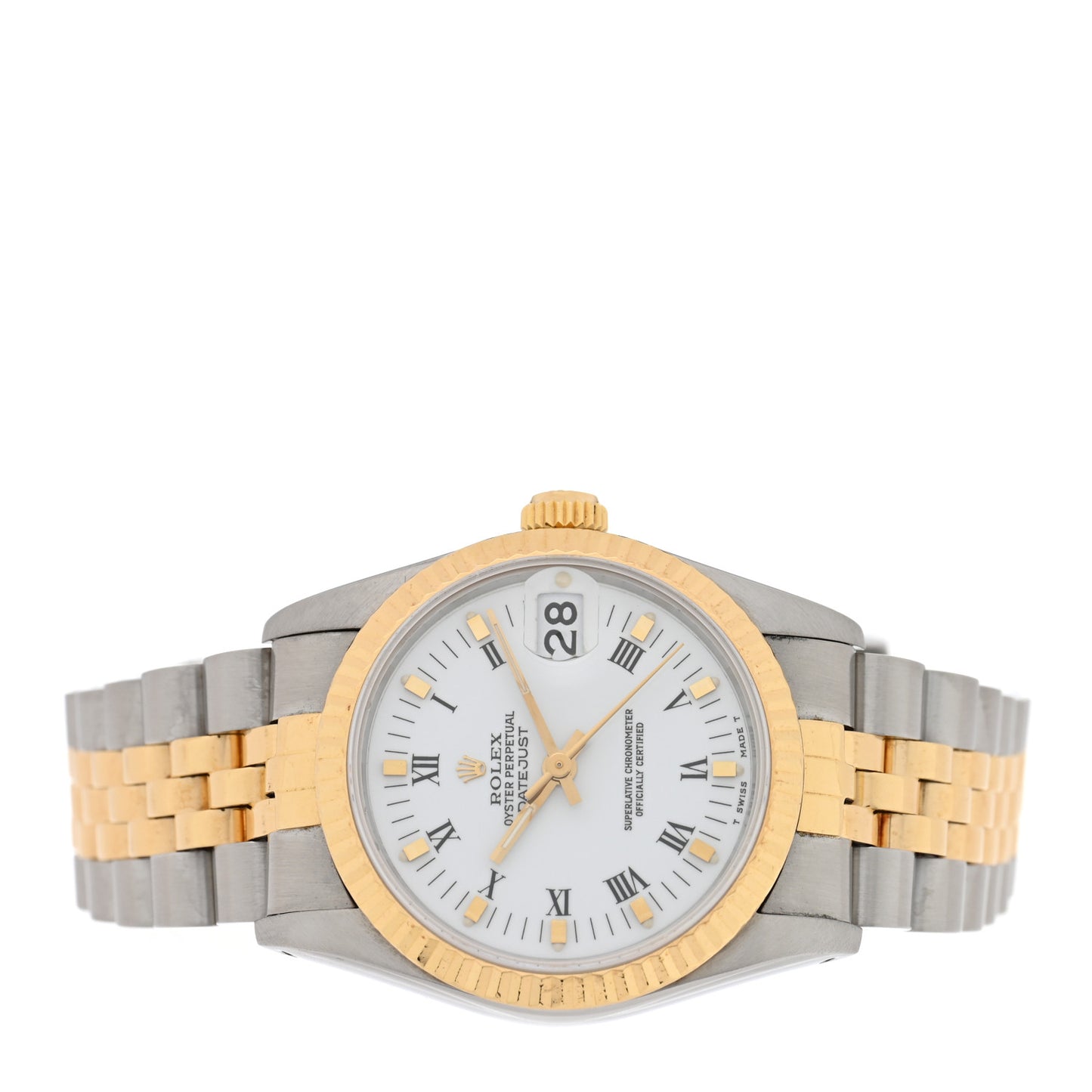 Stainless Steel 18K Yellow Gold 31mm Oyster Perpetual Datejust Watch White Roman 68273
