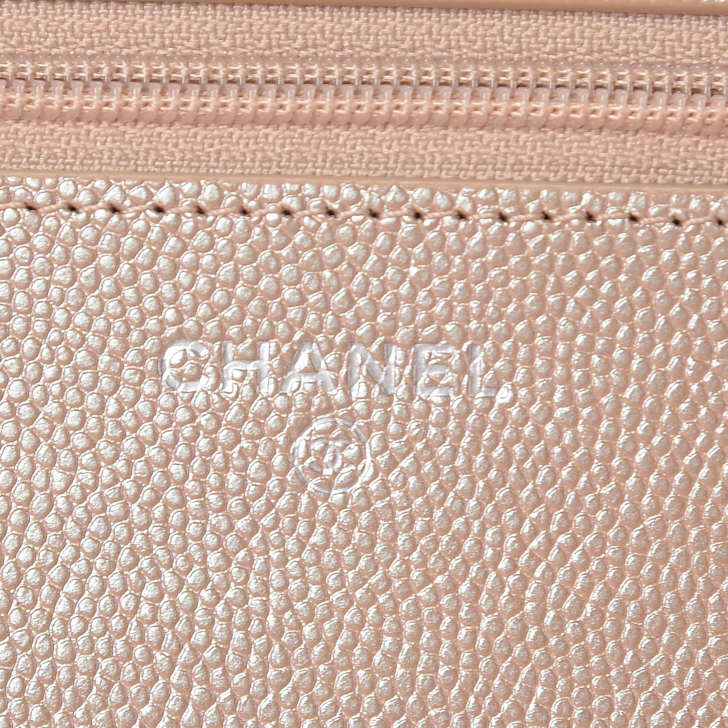 Metallic Caviar Chevron Quilted Wallet On Chain WOC Light Gold
