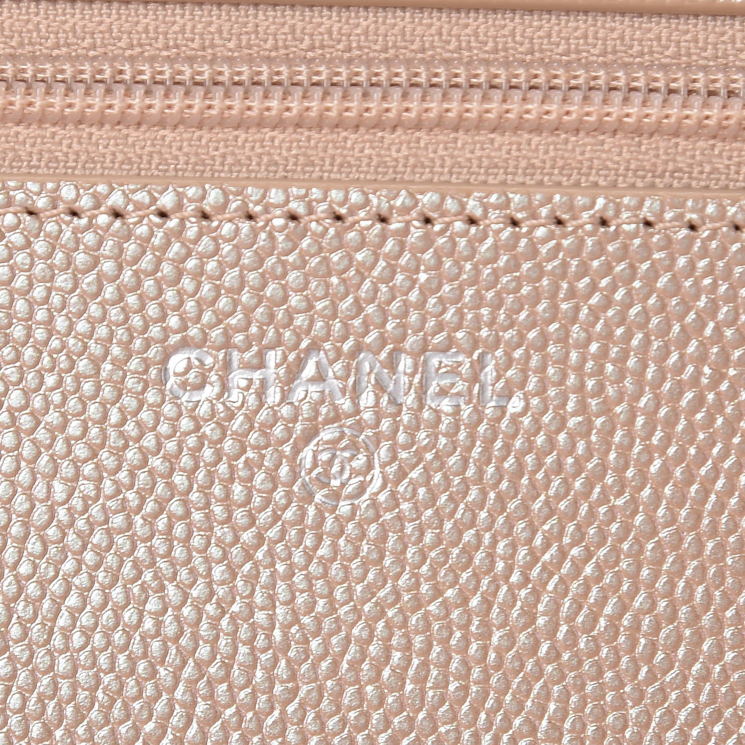 Chanel Metallic Caviar Chevron Quilted Wallet On Chain WOC Light Gold 8 of 11