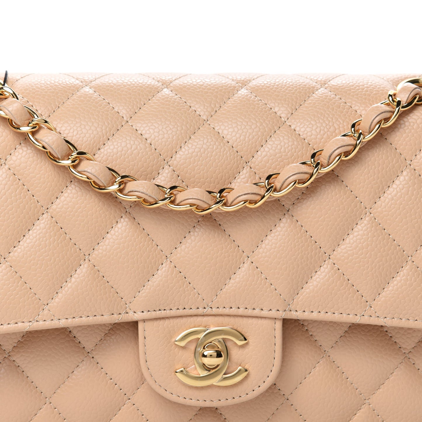 Caviar Quilted Medium Double Flap Beige
