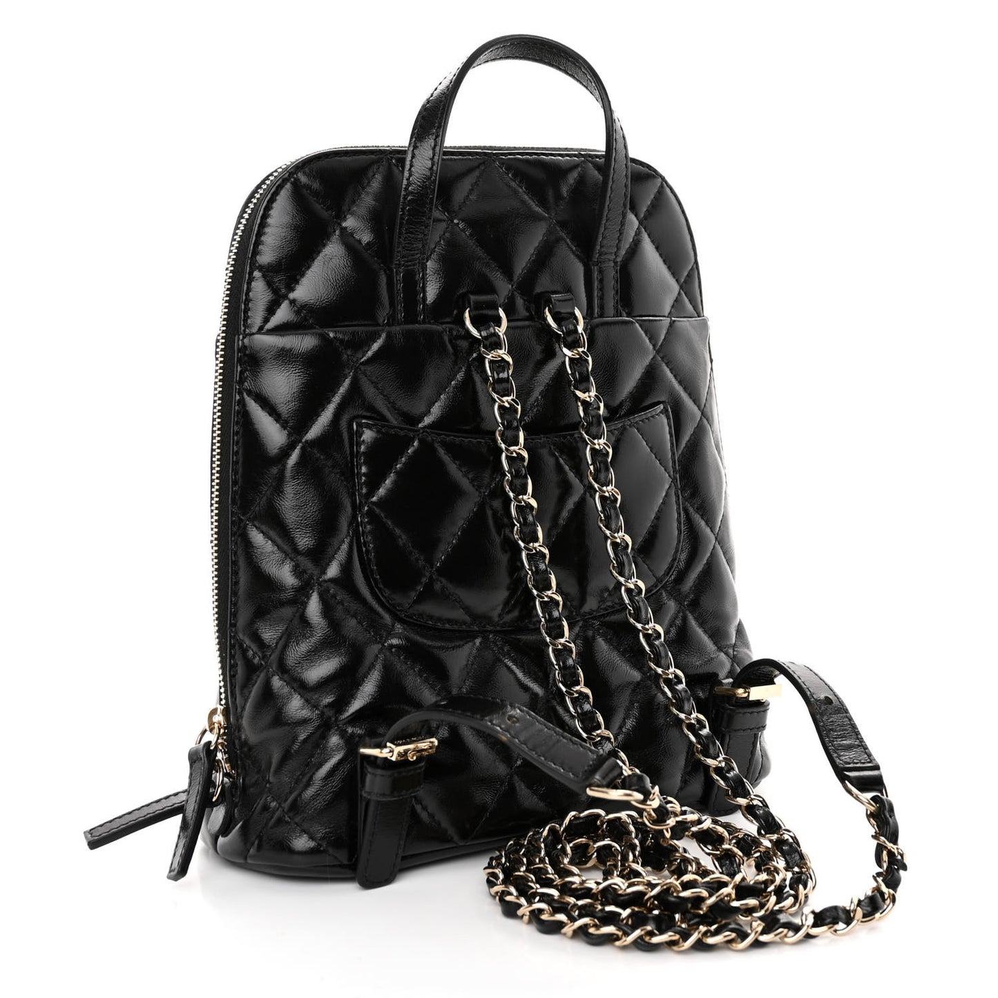 Shiny Calfskin My Pocket Backpack Black