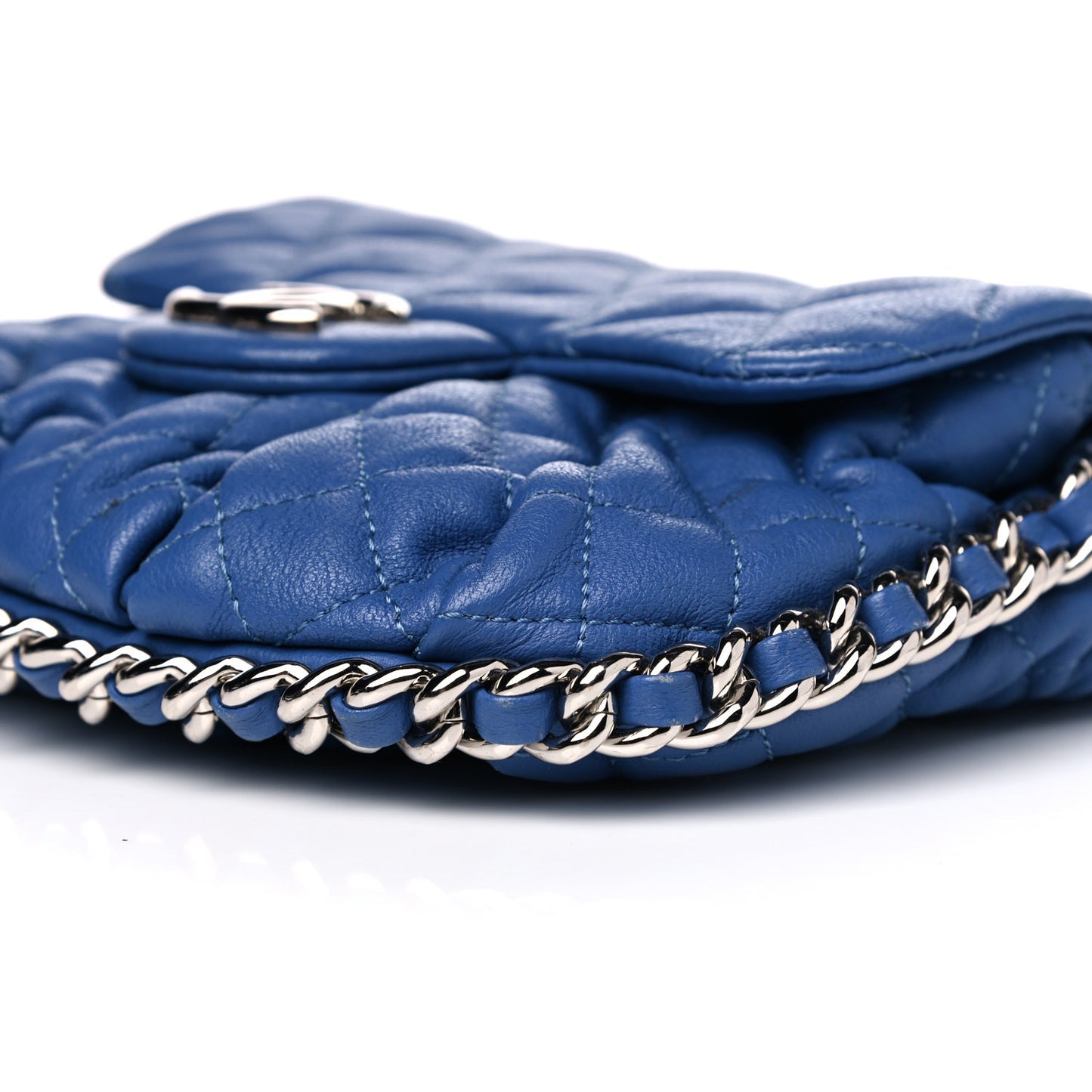 Washed Lambskin Quilted Mini Chain Around Flap Blue