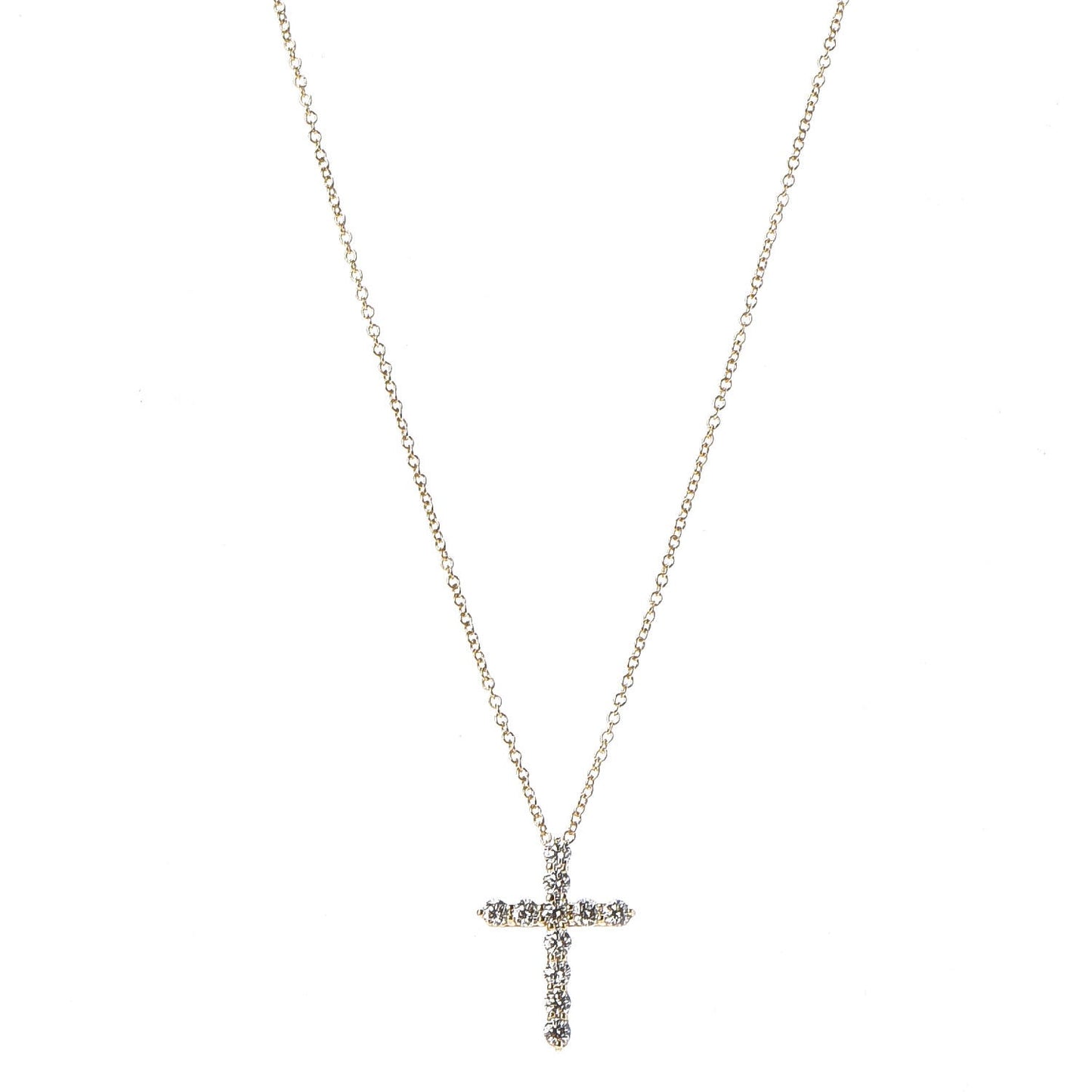 18K Yellow Gold Diamond Small Cross Pendant Necklace