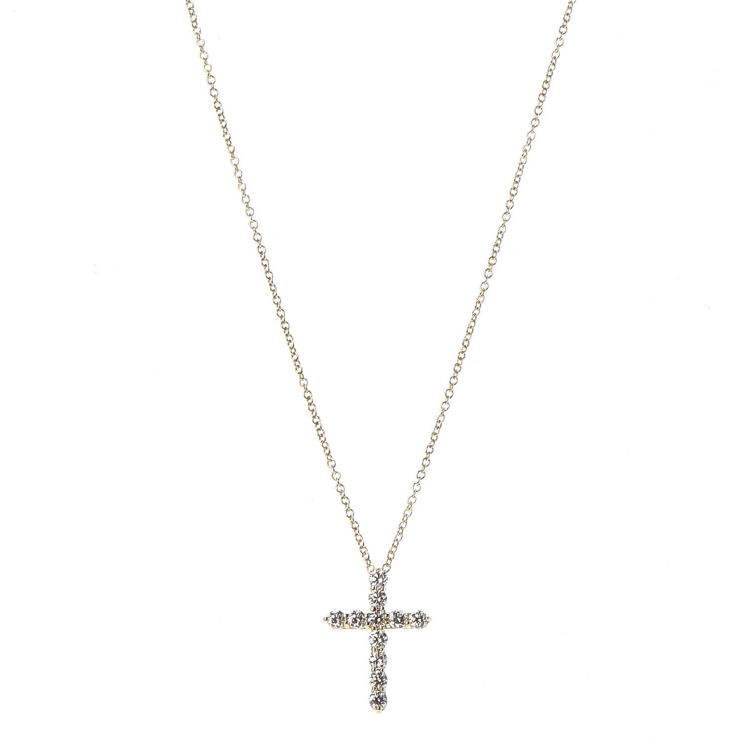 Tiffany 18K Yellow Gold Diamond Small Cross Pendant Necklace 3 of 8
