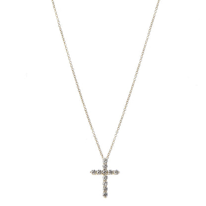 Tiffany 18K Yellow Gold Diamond Small Cross Pendant Necklace 3 of 8