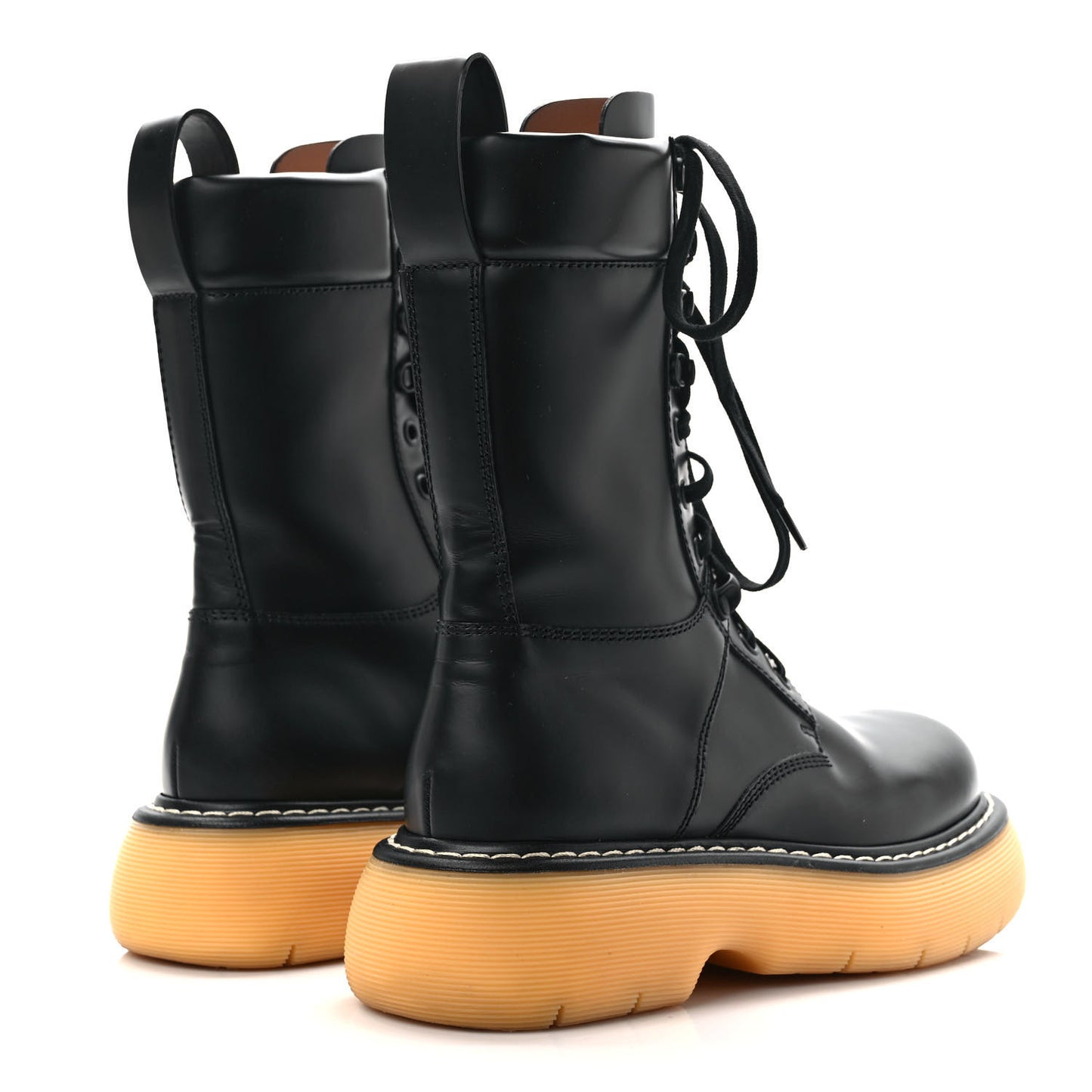 Calfskin The Swell Lace Up Boots 38.5 Black Natural Rubber