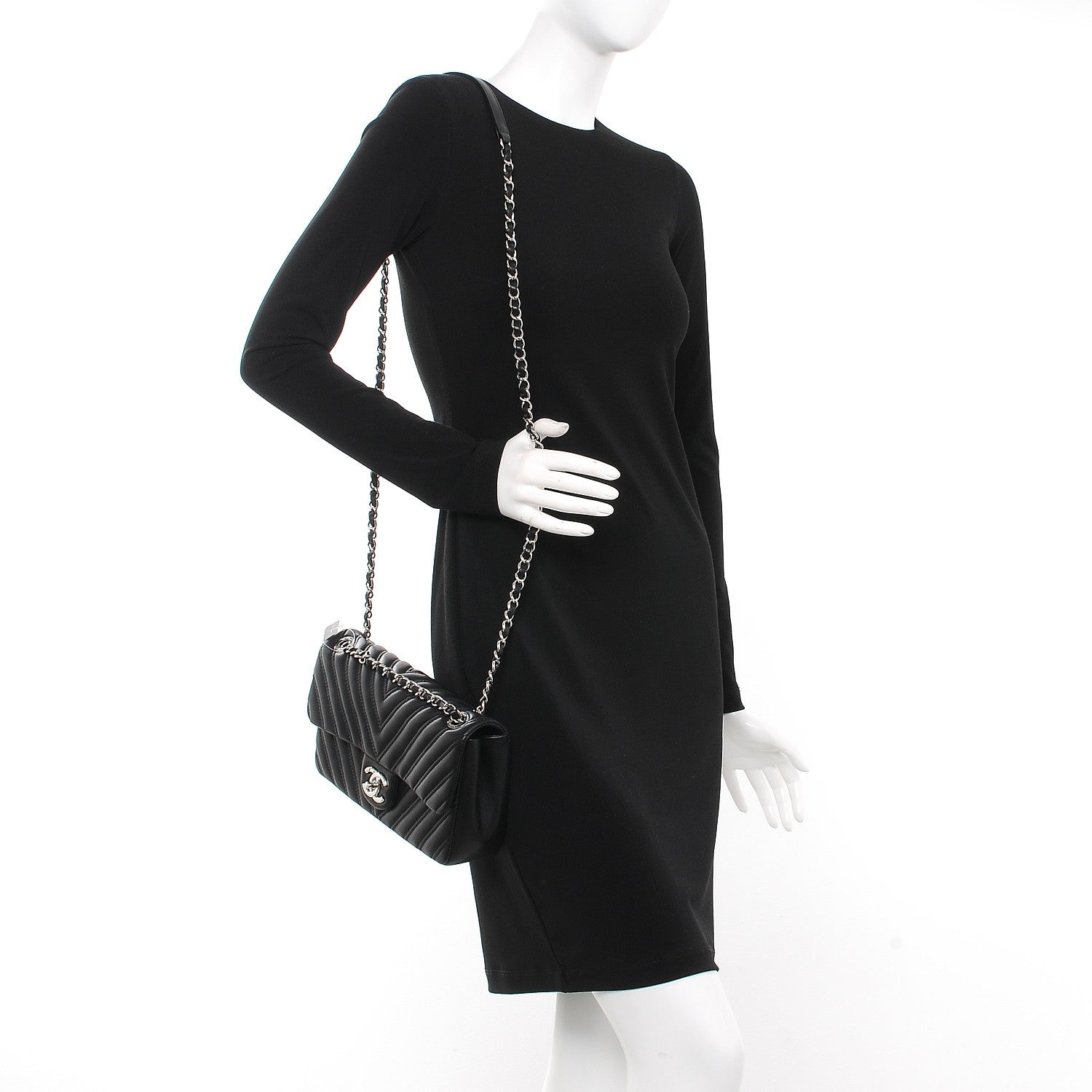 Chanel Lambskin Surpique Chevron Quilted Small Single Flap Black 2 of 10
