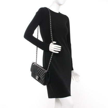 Chanel Lambskin Surpique Chevron Quilted Small Single Flap Black 2 of 10