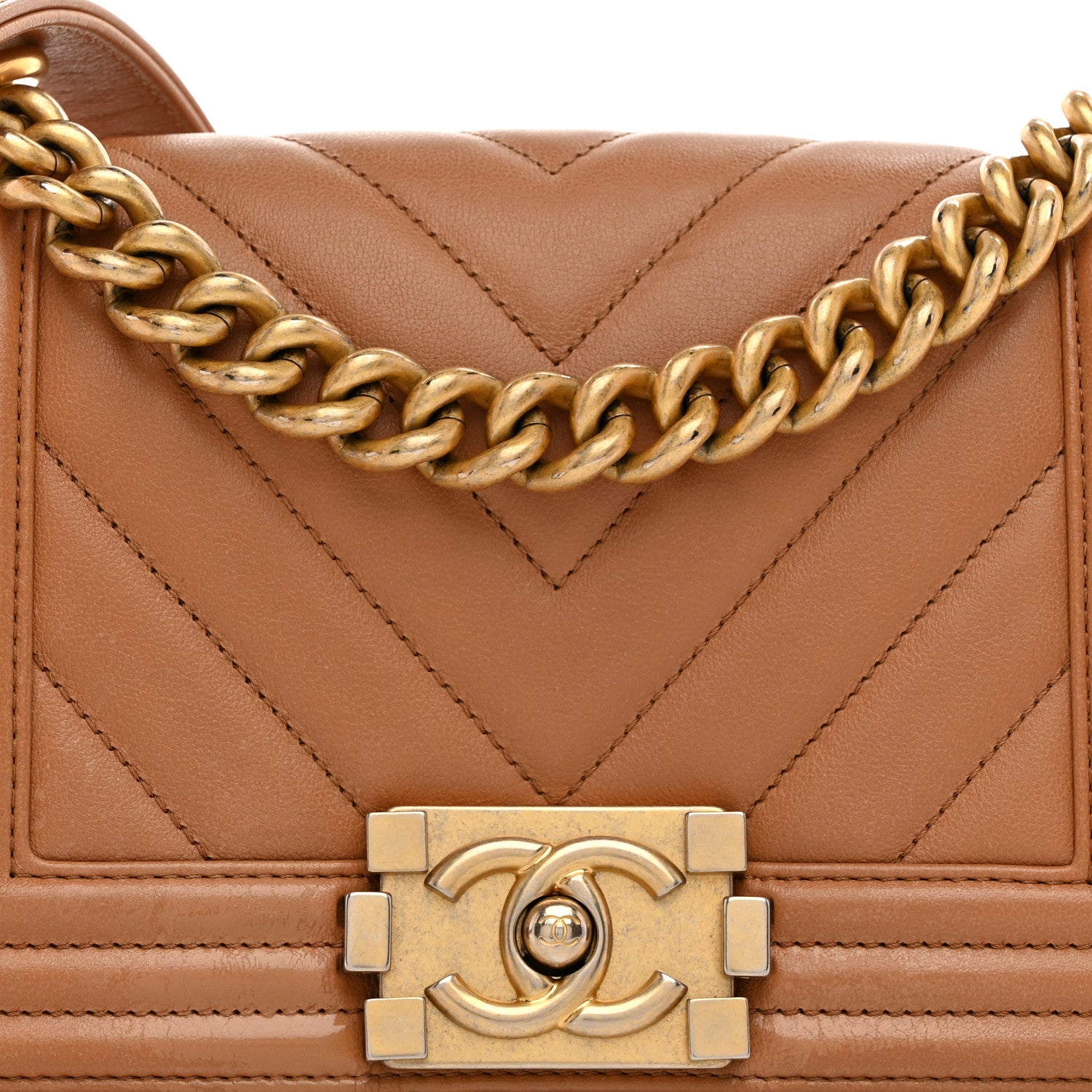 Chanel Calfskin Chevron Quilted Small Boy Flap Dark Beige 8 of 14