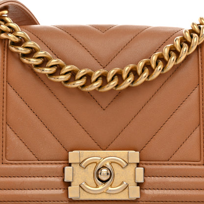 Chanel Calfskin Chevron Quilted Small Boy Flap Dark Beige 8 of 14