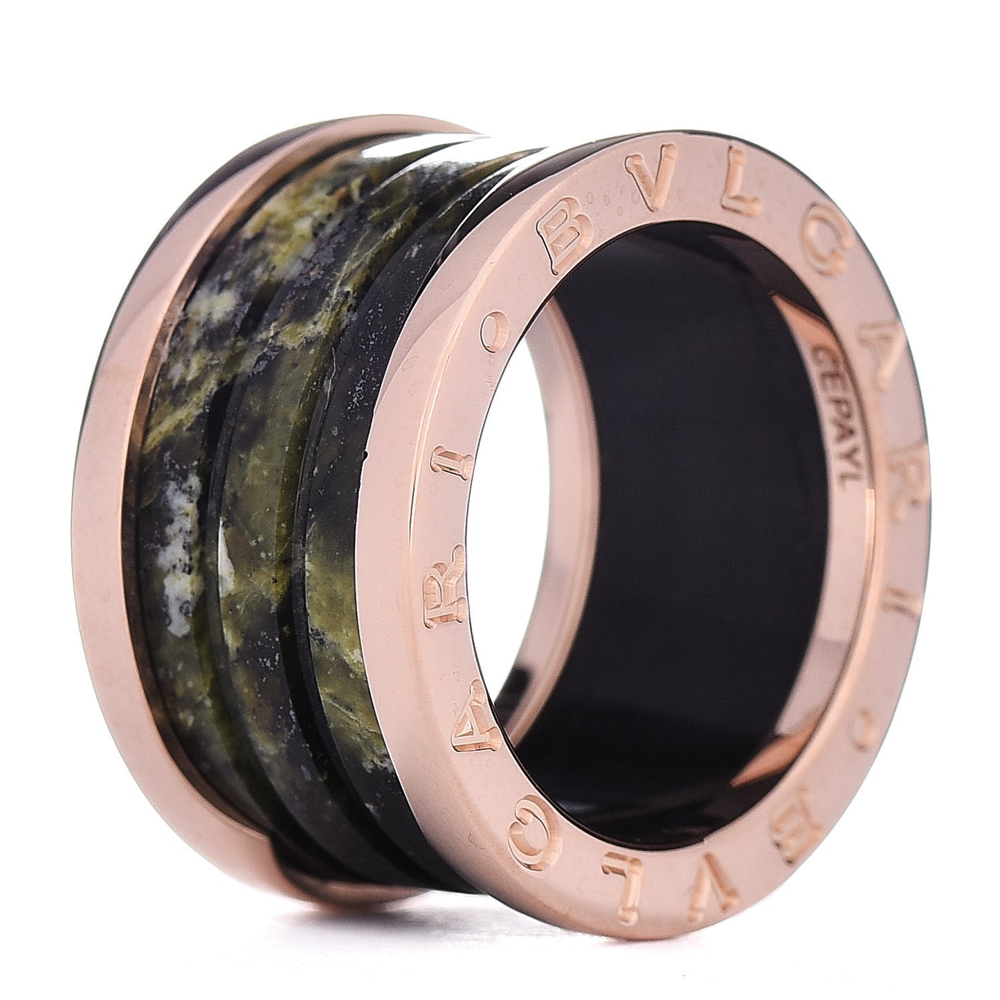 18K Rose Gold Green Marble B.Zero1 Ring 50 5.25