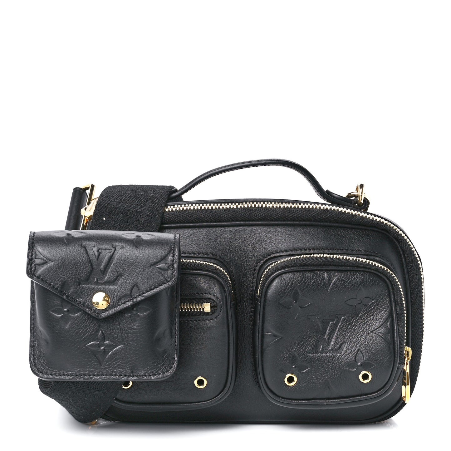 Calfskin Monogram Embossed Utility Crossbody Black