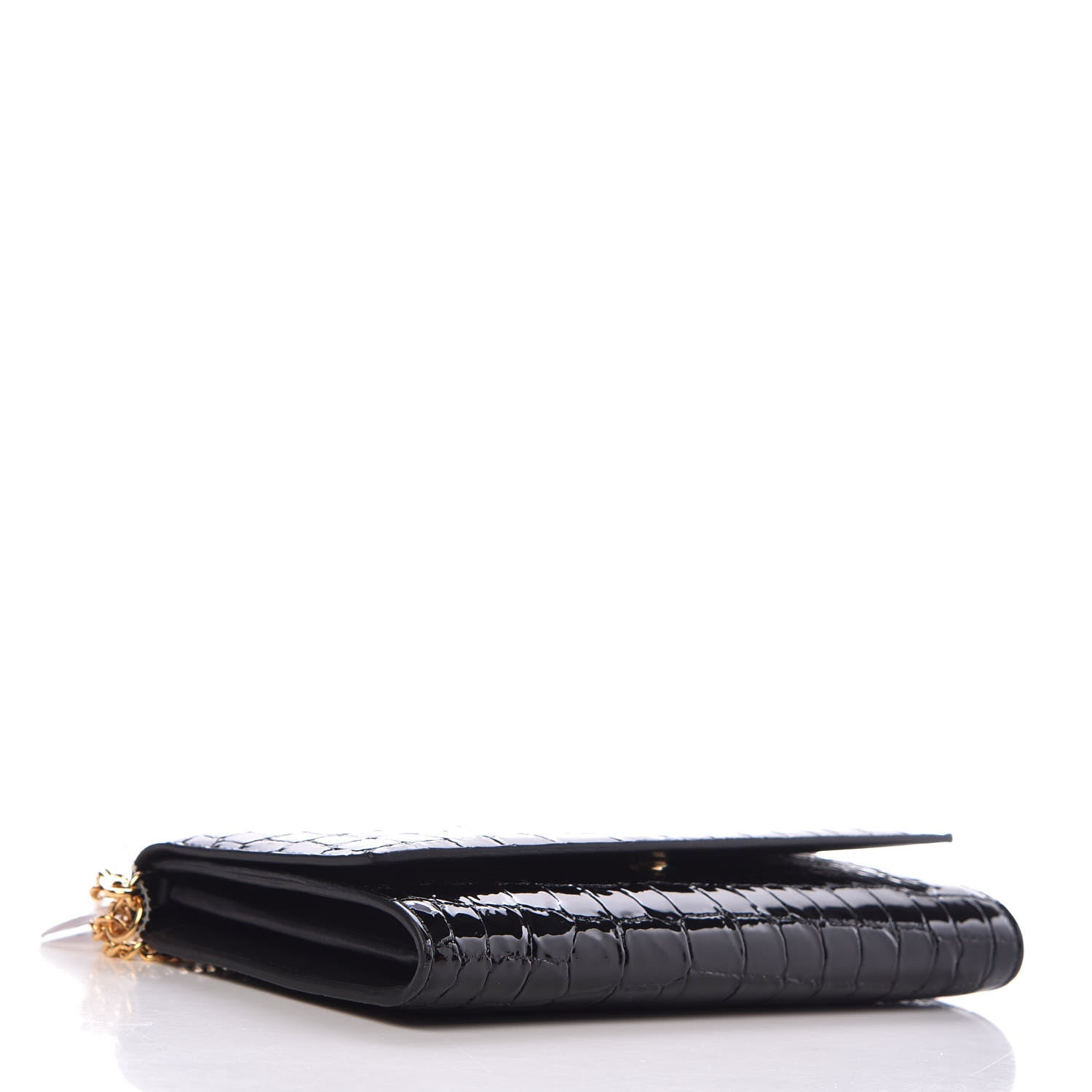 Alexander McQueen Patent Crocodile Embossed Wallet on Chain Black 5 of 9