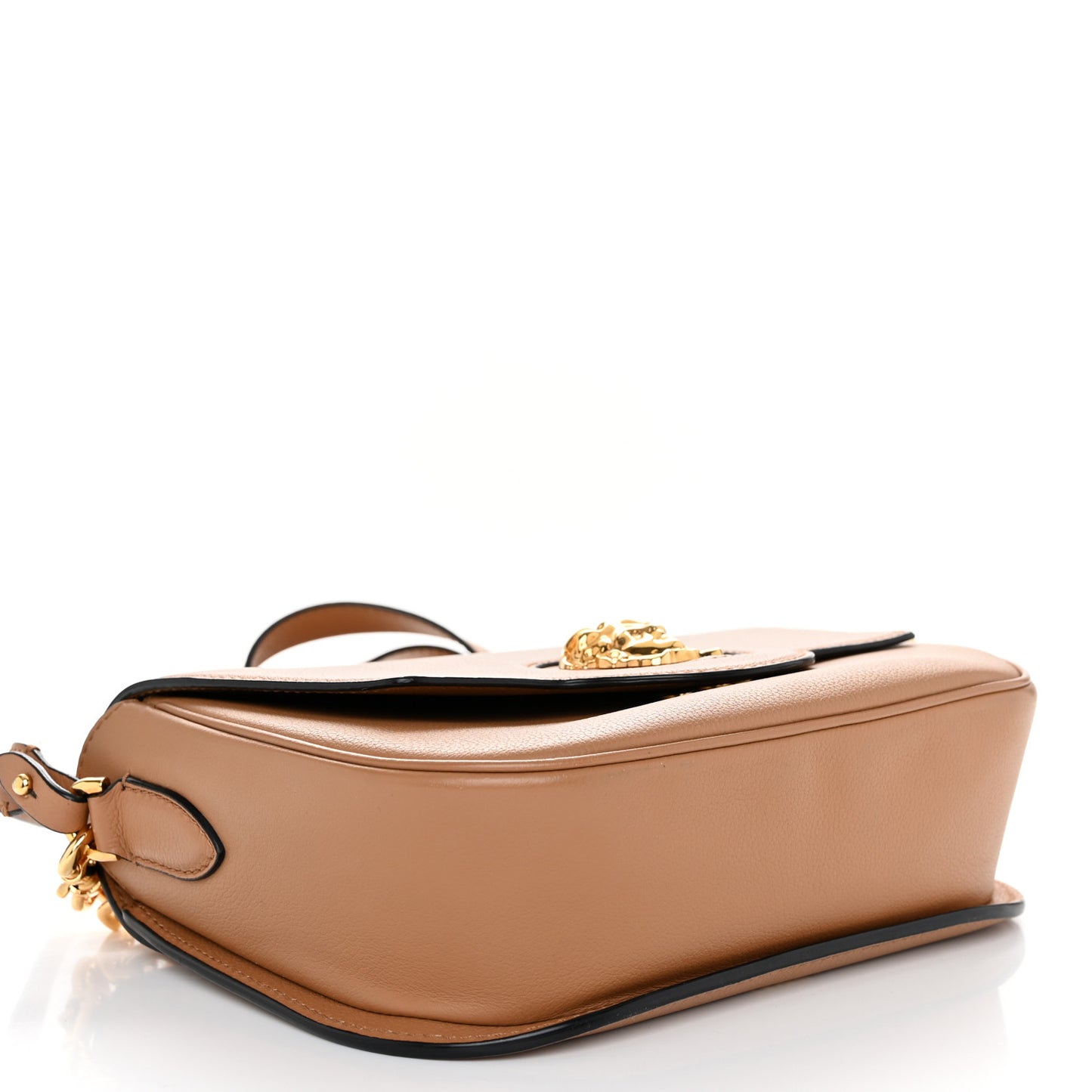 Grained Calfskin La Medusa Chain Clutch Bag Brown