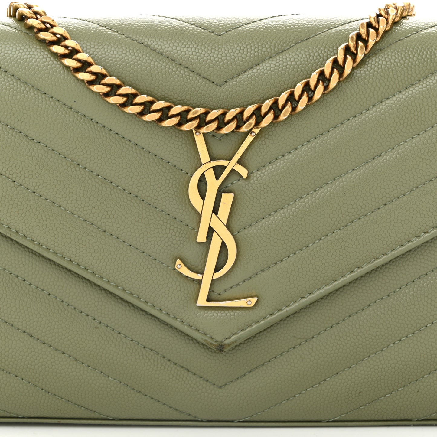 Grain De Poudre Matelasse Chevron Monogram Chain Wallet Pistachio