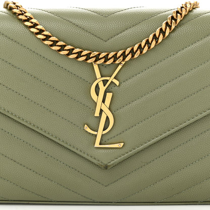 Saint Laurent Grain De Poudre Matelasse Chevron Monogram Chain Wallet Pistachio 9 of 16
