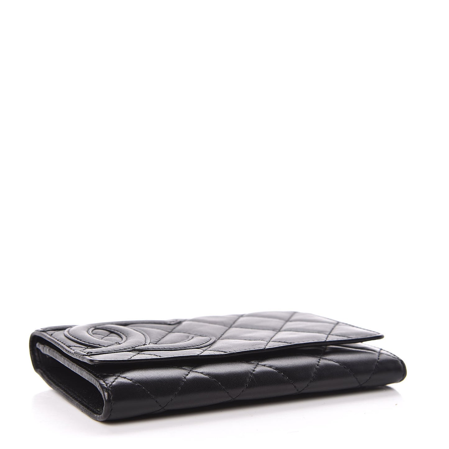 Calfskin Quilted Cambon Flap Wallet Black