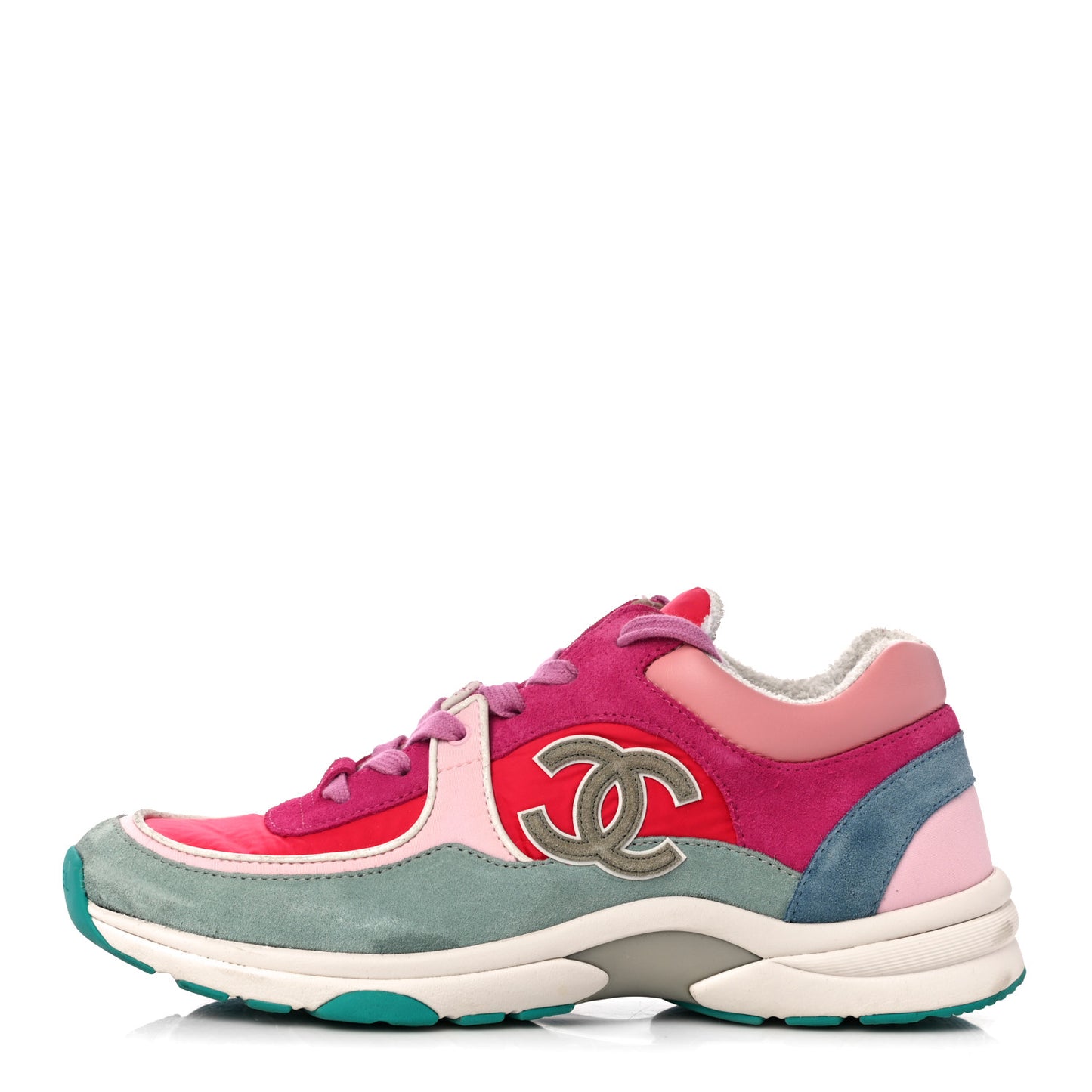 Nylon Calfskin Suede Womens CC Sneakers 40 Fuchsia Pink
