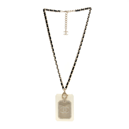 Chanel Lambskin Crystal CC Cardholder Pendant Necklace Gold White 3 of 4