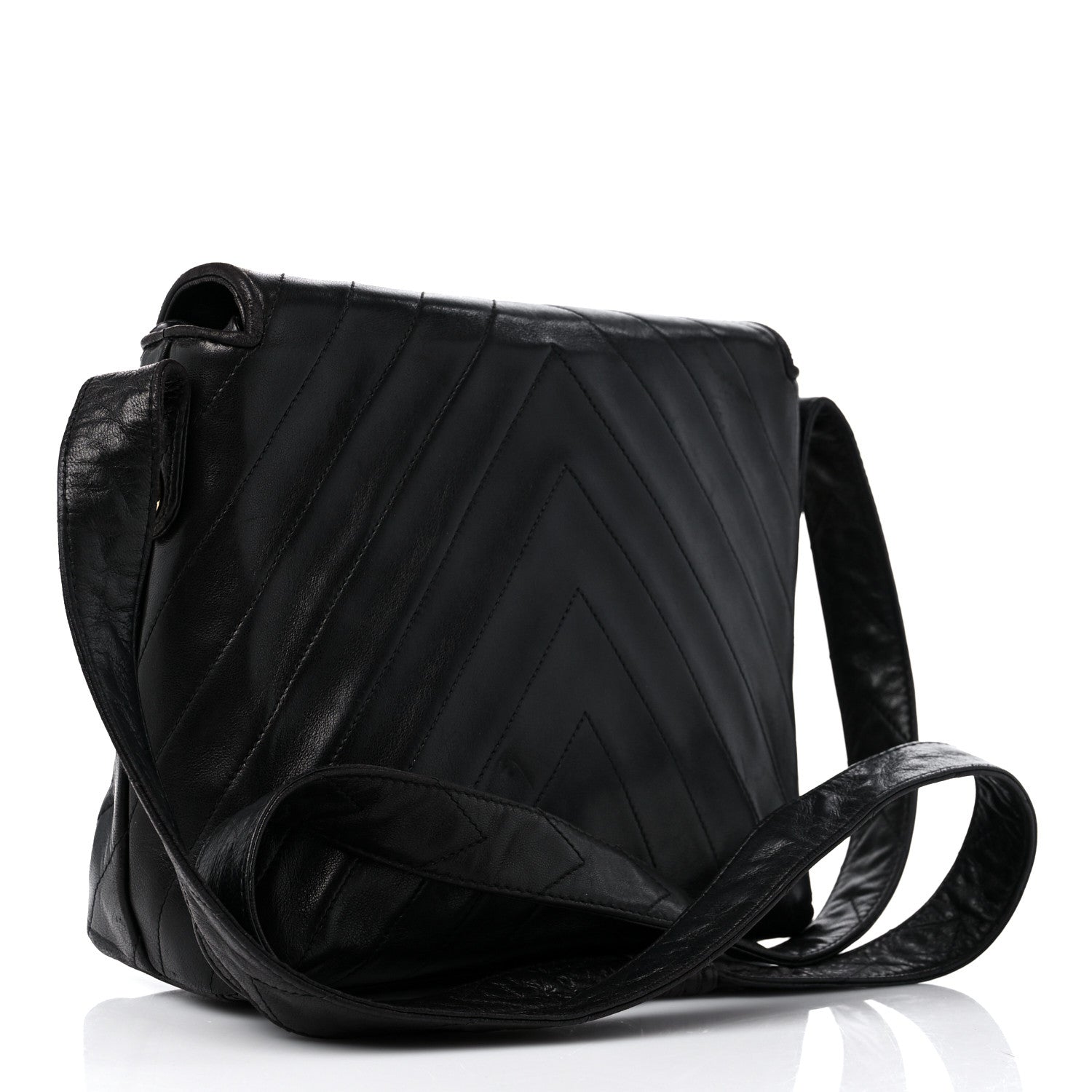 Chanel Lambskin Chevron Quilted Flap Shoulder Bag Black 3 of 15