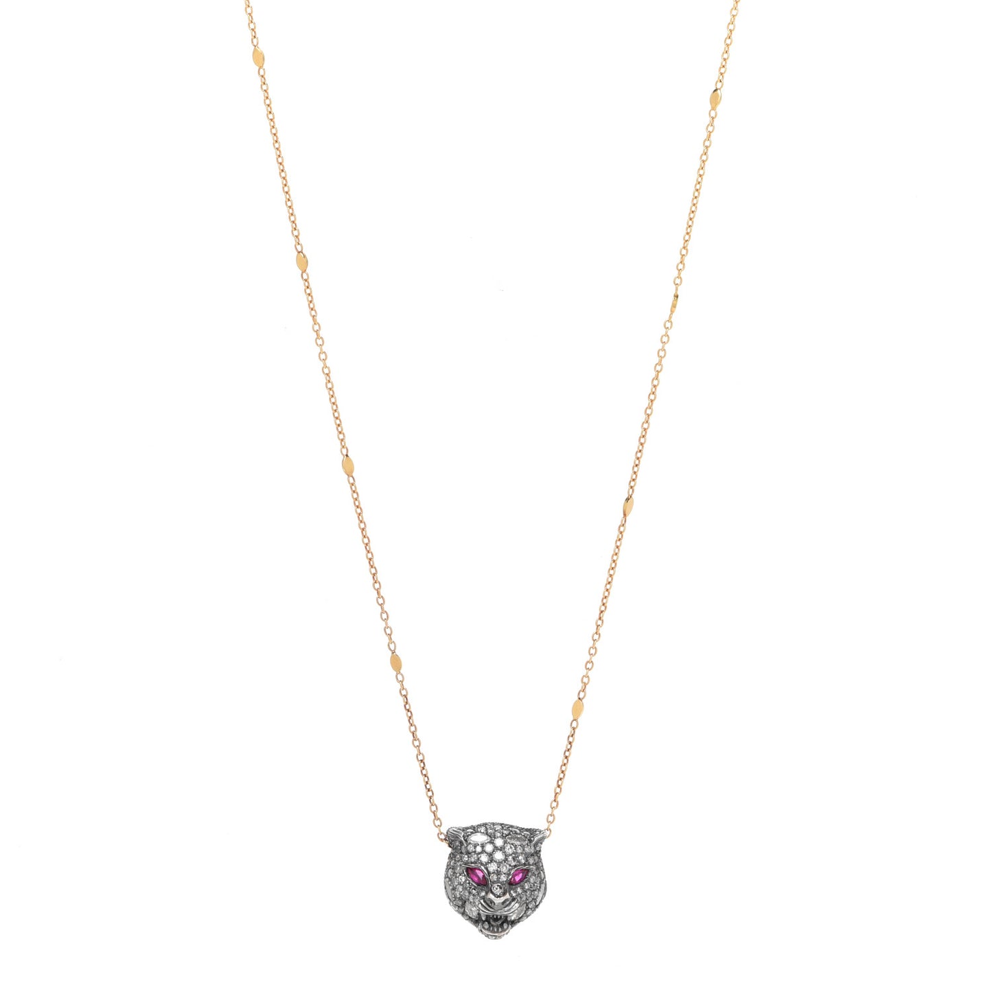 Sterling Silver 18K Yellow Gold Diamond Ruby Le Marche Des Merveilles Feline Pendant Necklace
