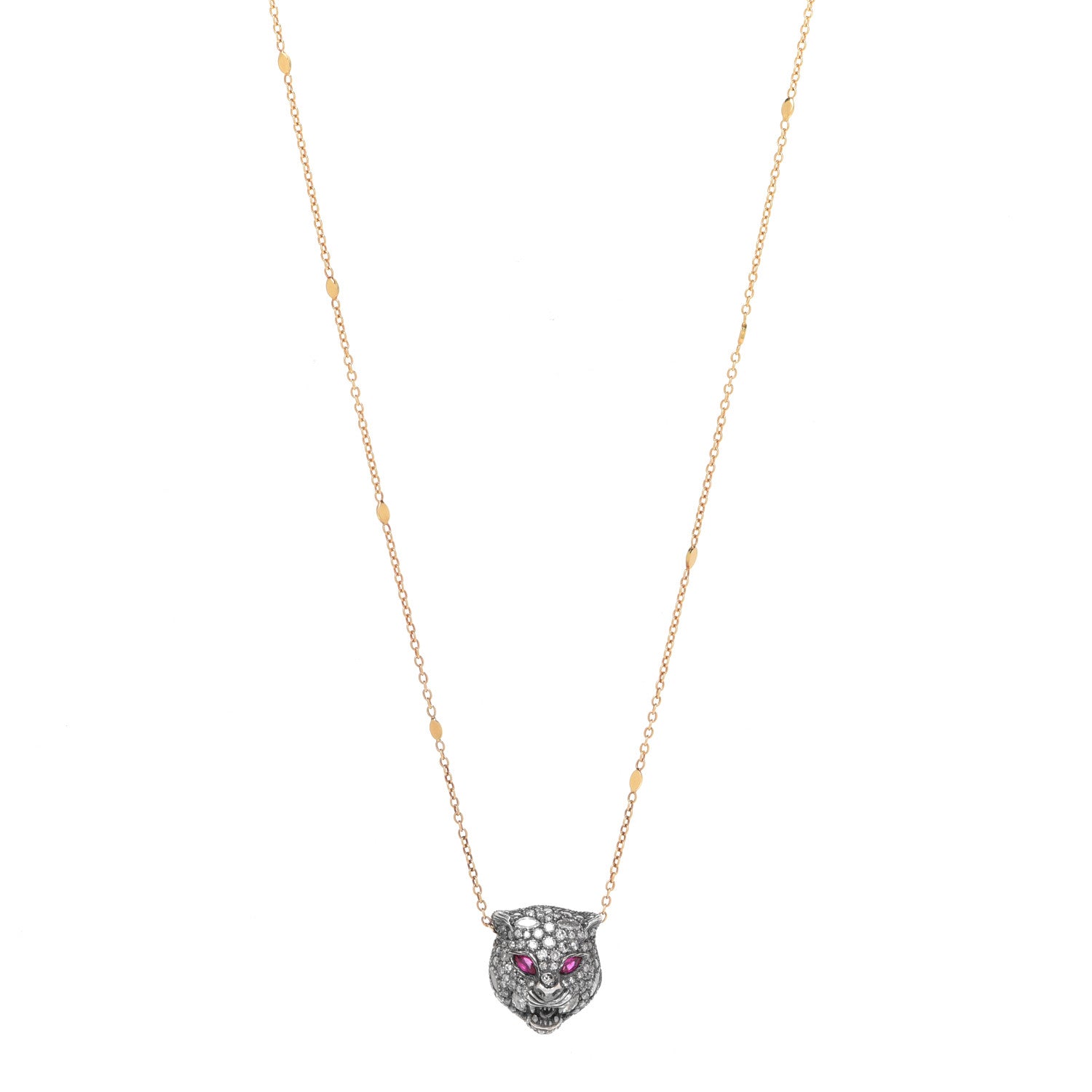 Gucci Sterling Silver 18K Yellow Gold Diamond Ruby Le Marche Des Merveilles Feline Pendant Necklace 1 of 6