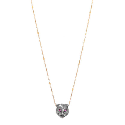 Gucci Sterling Silver 18K Yellow Gold Diamond Ruby Le Marche Des Merveilles Feline Pendant Necklace 1 of 6
