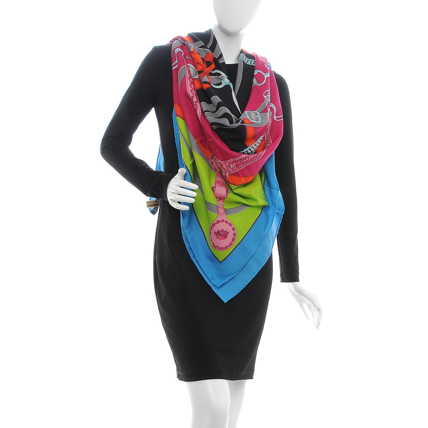 Cashmere Silk La Promenade Du Matin Shawl 140 Bleu Azur Vert Fluo Fuchsia