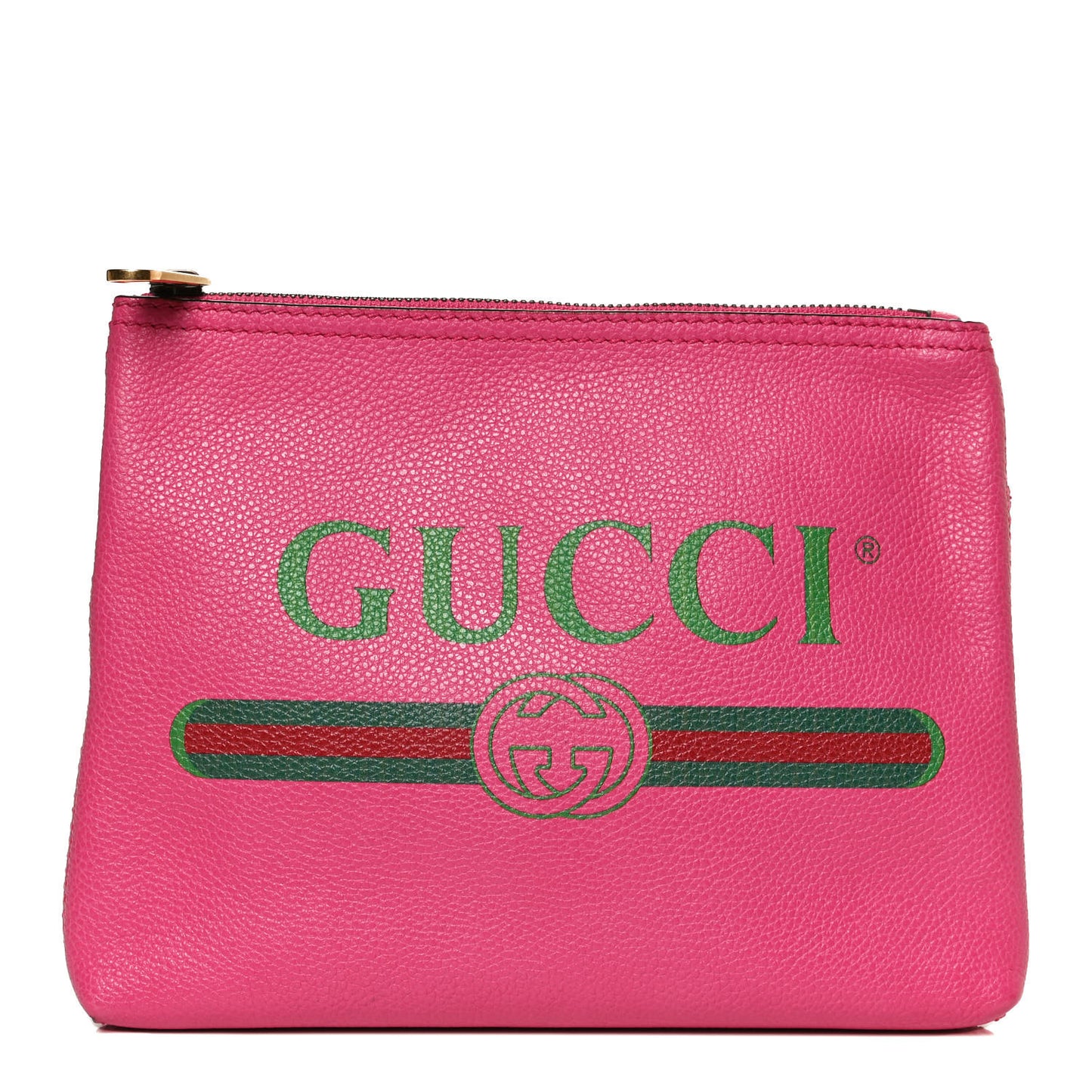 Pebbled Calfskin Medium Logo Portfolio Clutch Box Pink Green