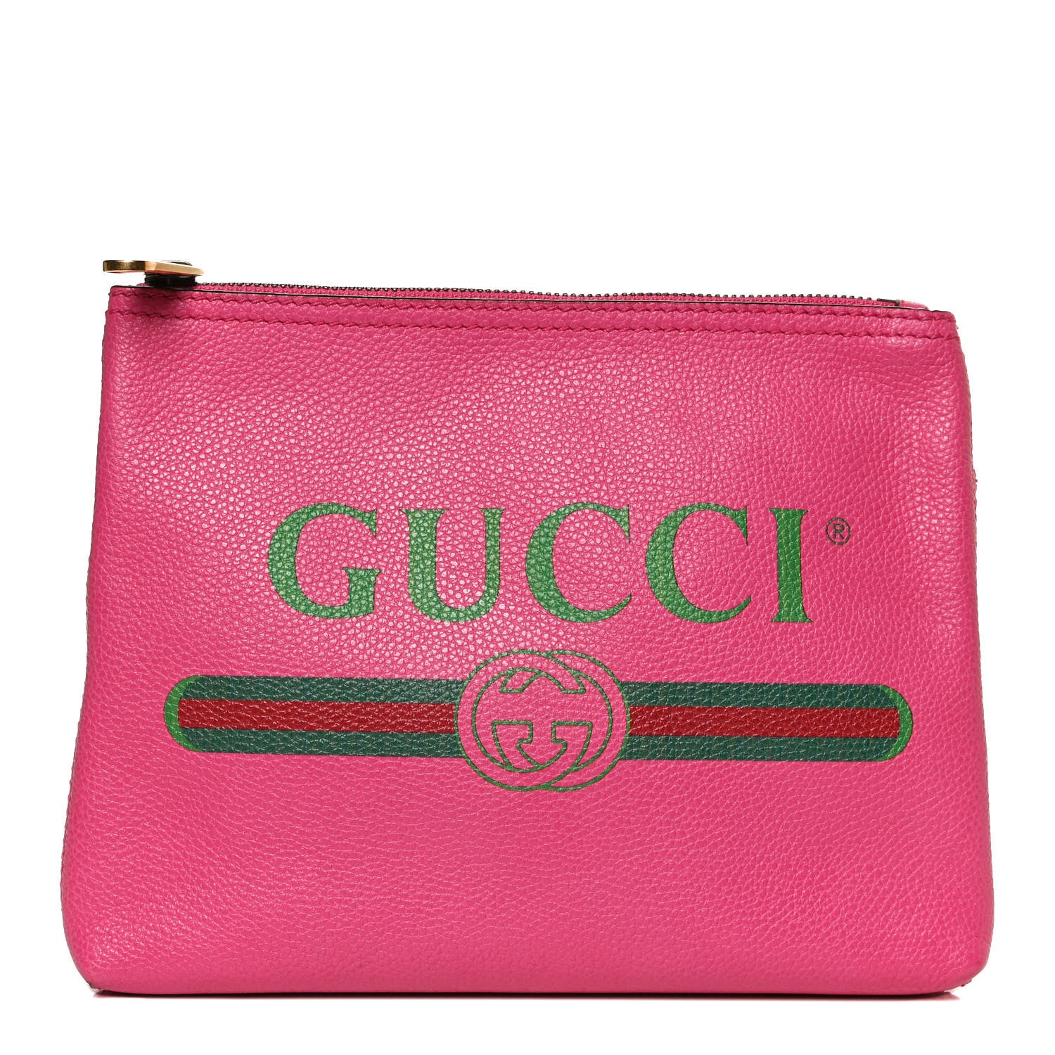 Gucci Pebbled Calfskin Medium Logo Portfolio Clutch Box Pink Green 1 of 14