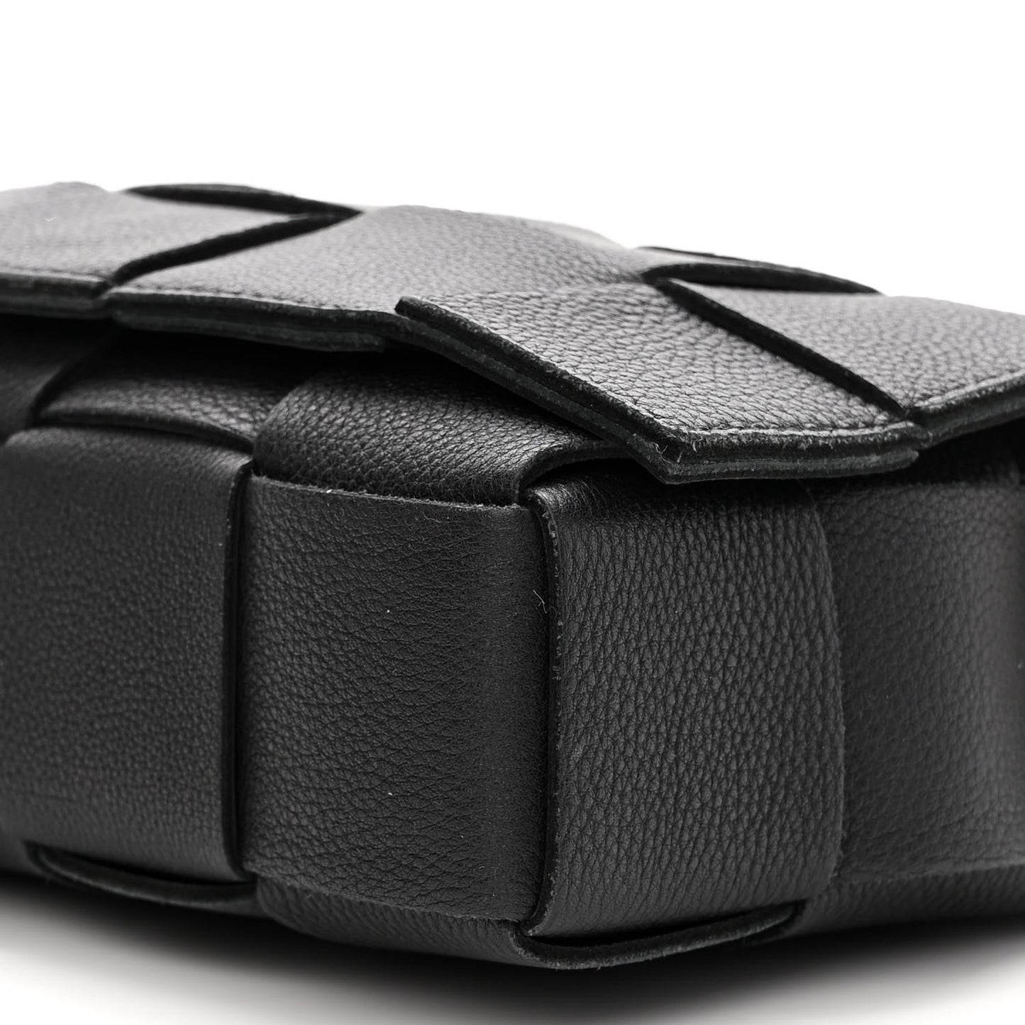 Grained Calfskin Maxi Intrecciato Cassette Crossbody Bag Black