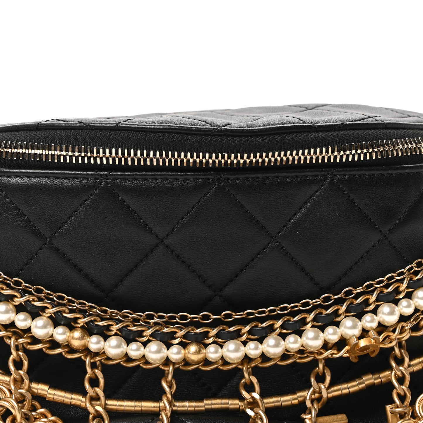 Lambskin Quilted All About Chains Waist Belt Bag Black