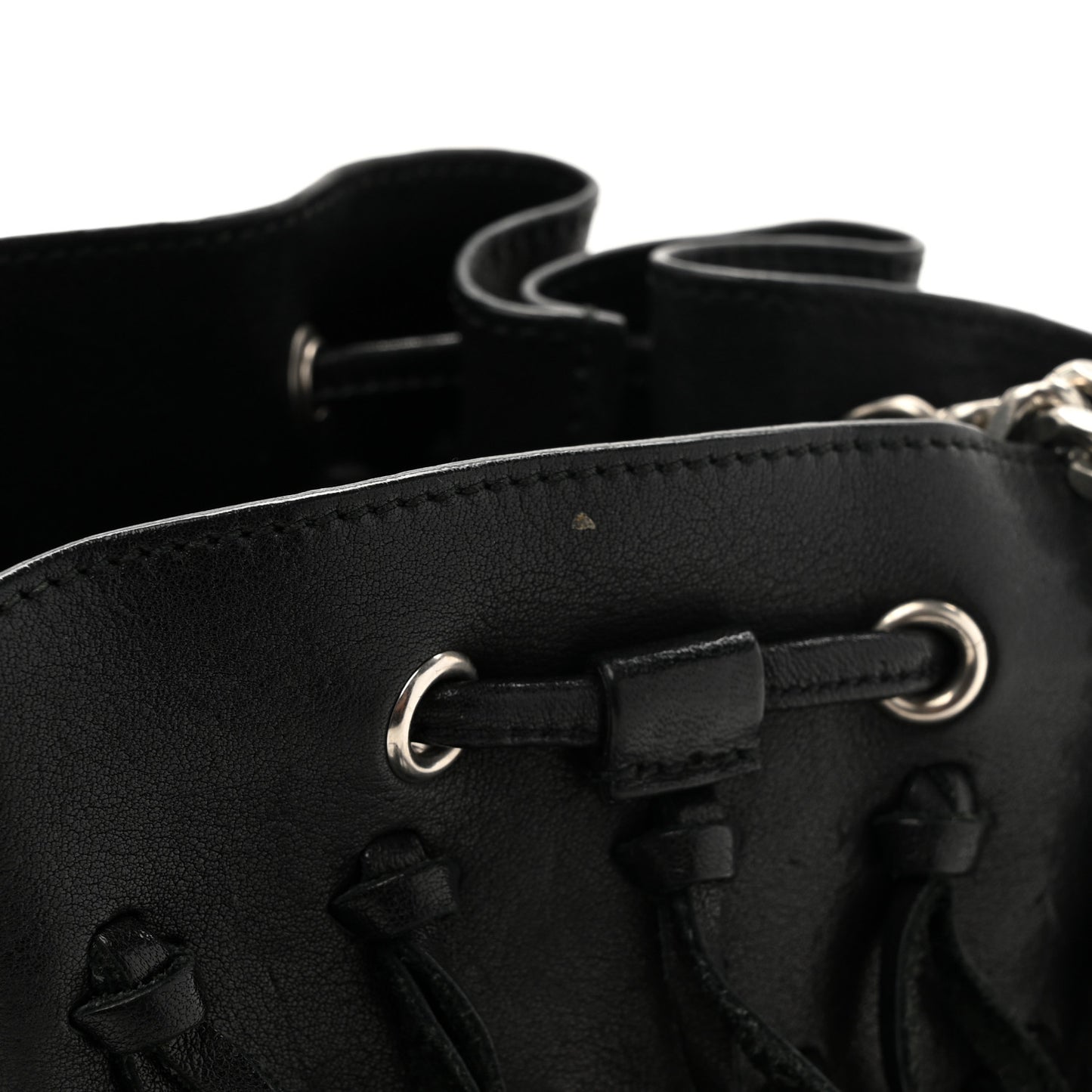 Calfskin Fringe Monogram Mini Bourse Bucket Bag Black