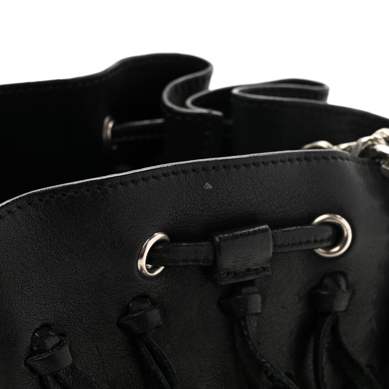 Saint Laurent Calfskin Fringe Monogram Mini Bourse Bucket Bag Black 11 of 11