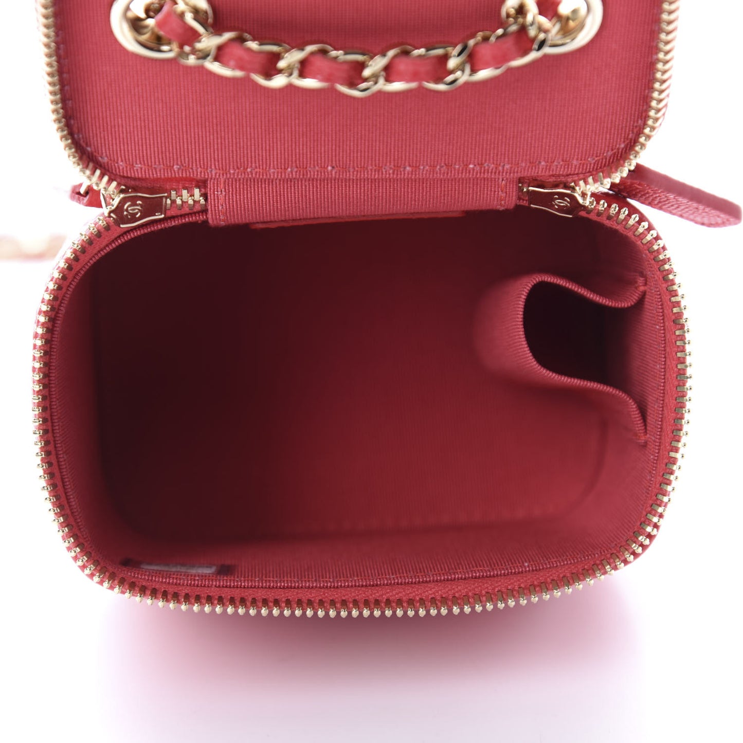 Caviar Quilted Mini Vanity Case With Chain Red